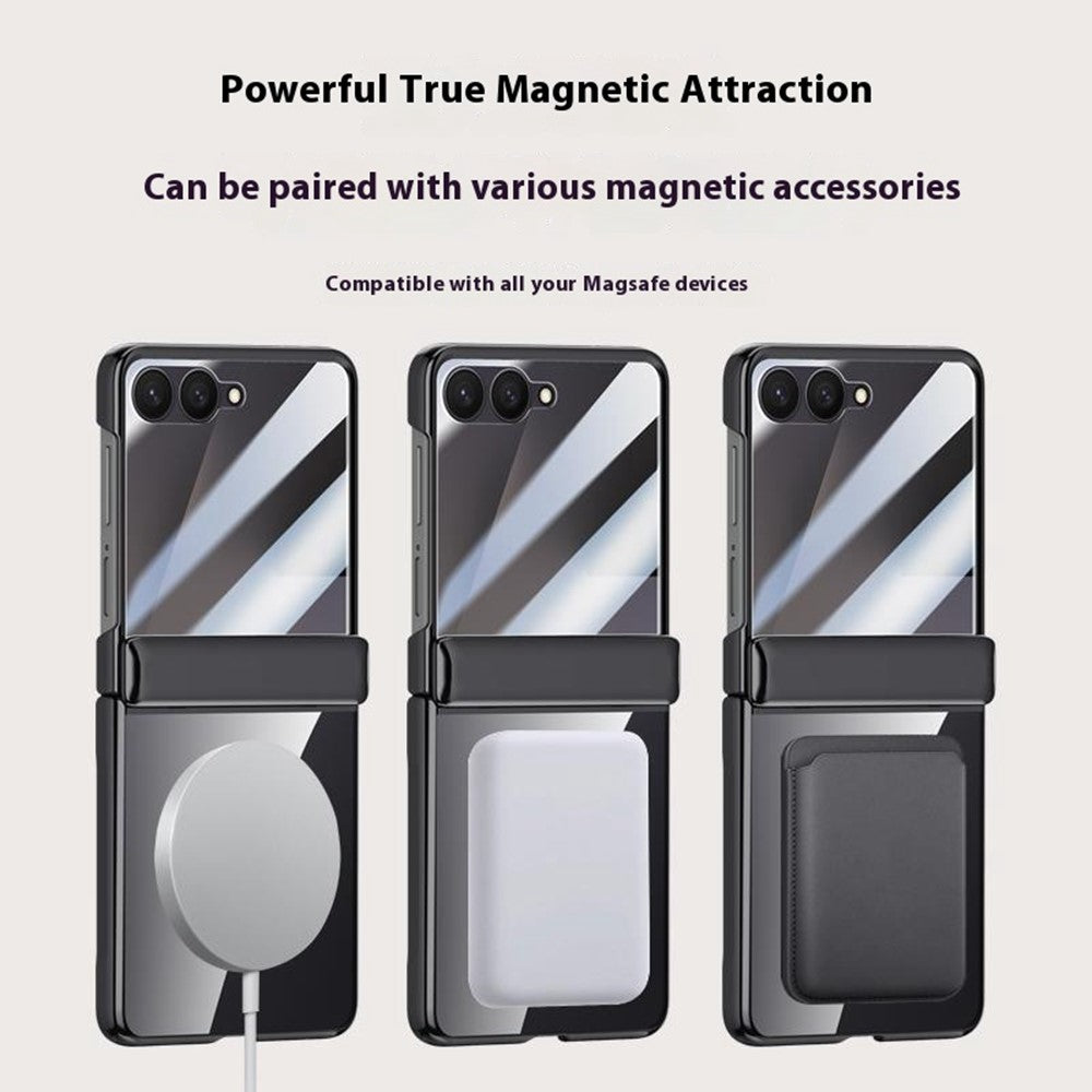 For Samsung Galaxy Z Flip7 5G Magnetic Case Hard PC + Acrylic Phone Cover with HD Rear Small Screen Protector - Blue