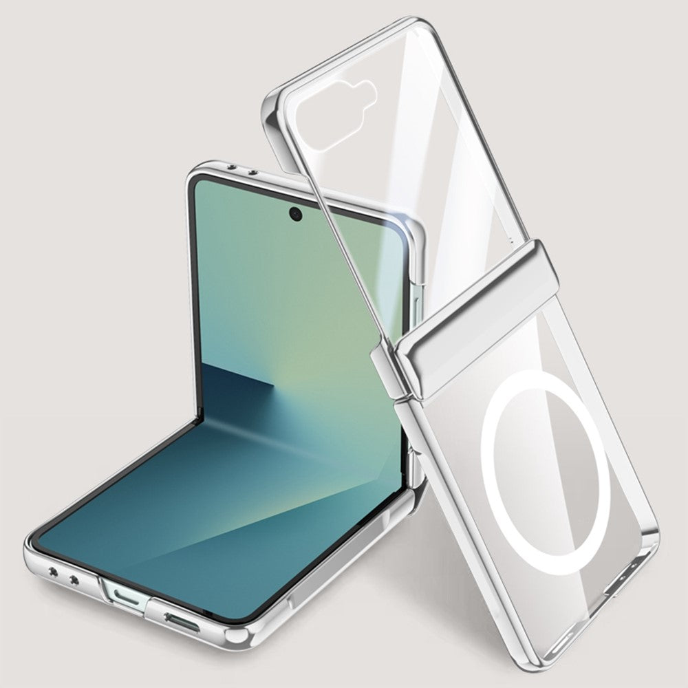 For Samsung Galaxy Z Flip7 5G Magnetic Case Hard PC + Acrylic Phone Cover with HD Rear Small Screen Protector - Silver