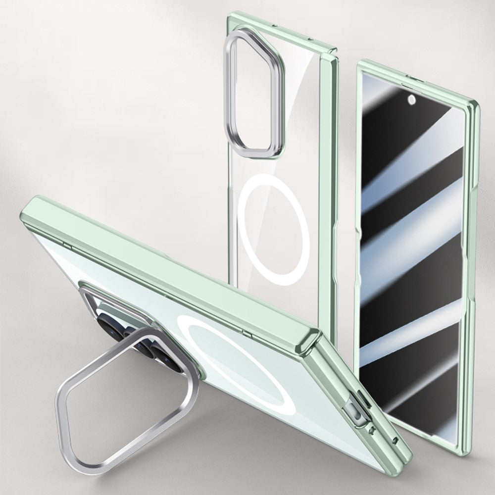 For Samsung Galaxy Z Fold7 5G Magnetic Case PC + Acrylic Phone Cover with Anti-Spy Screen Protector, Lens Kickstand - Green