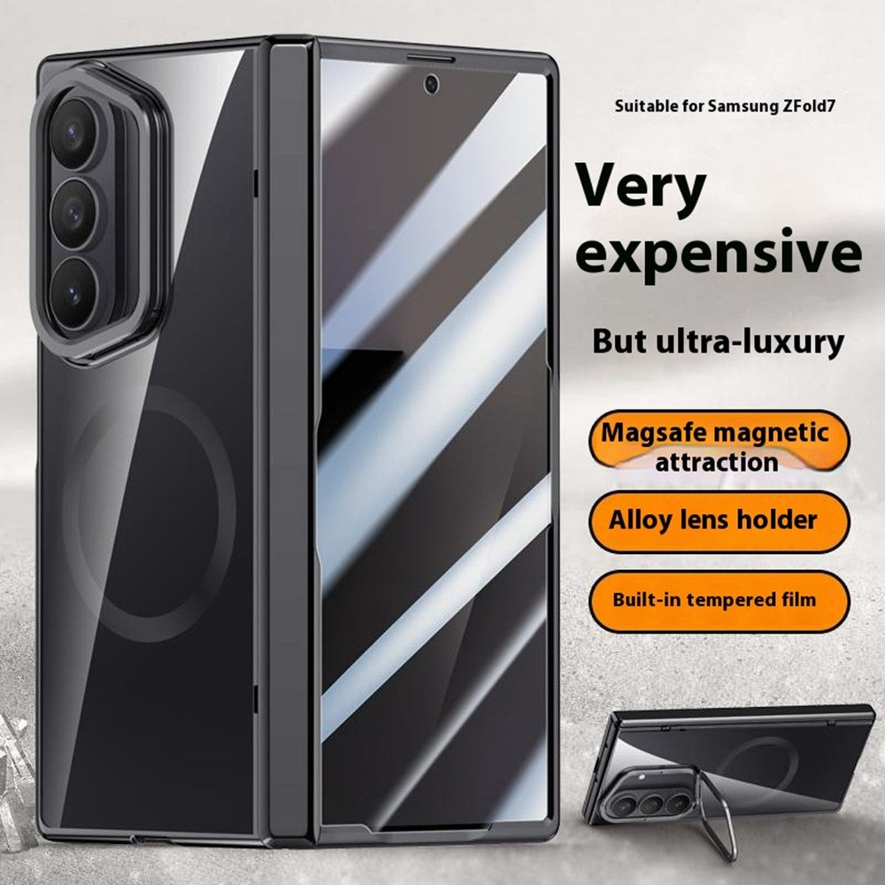 For Samsung Galaxy Z Fold7 5G Magnetic Case PC + Acrylic Phone Cover with Anti-Spy Screen Protector, Lens Kickstand - Green