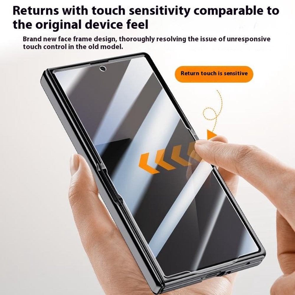 For Samsung Galaxy Z Fold7 5G Magnetic Case PC + Acrylic Phone Cover with Anti-Spy Screen Protector, Lens Kickstand - Silver