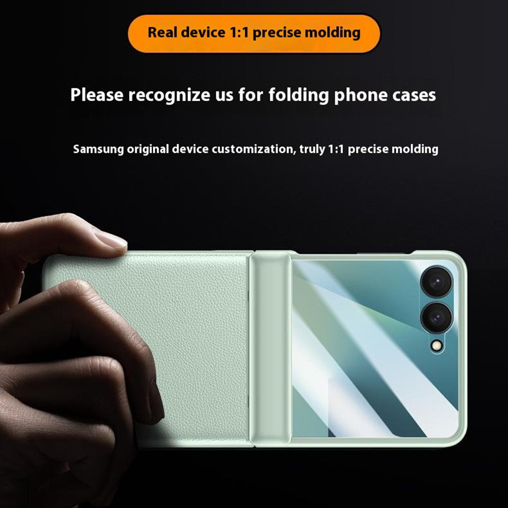 For Samsung Galaxy Z Flip7 5G Case Leather + PC Phone Cover HD Rear Small Screen Protector - Black