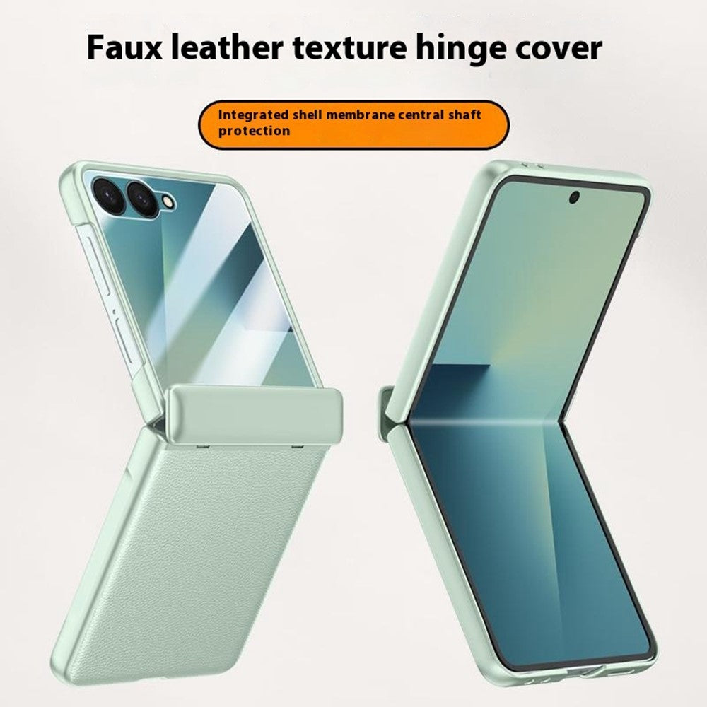 For Samsung Galaxy Z Flip7 5G Case Leather + PC Phone Cover HD Rear Small Screen Protector - Blue
