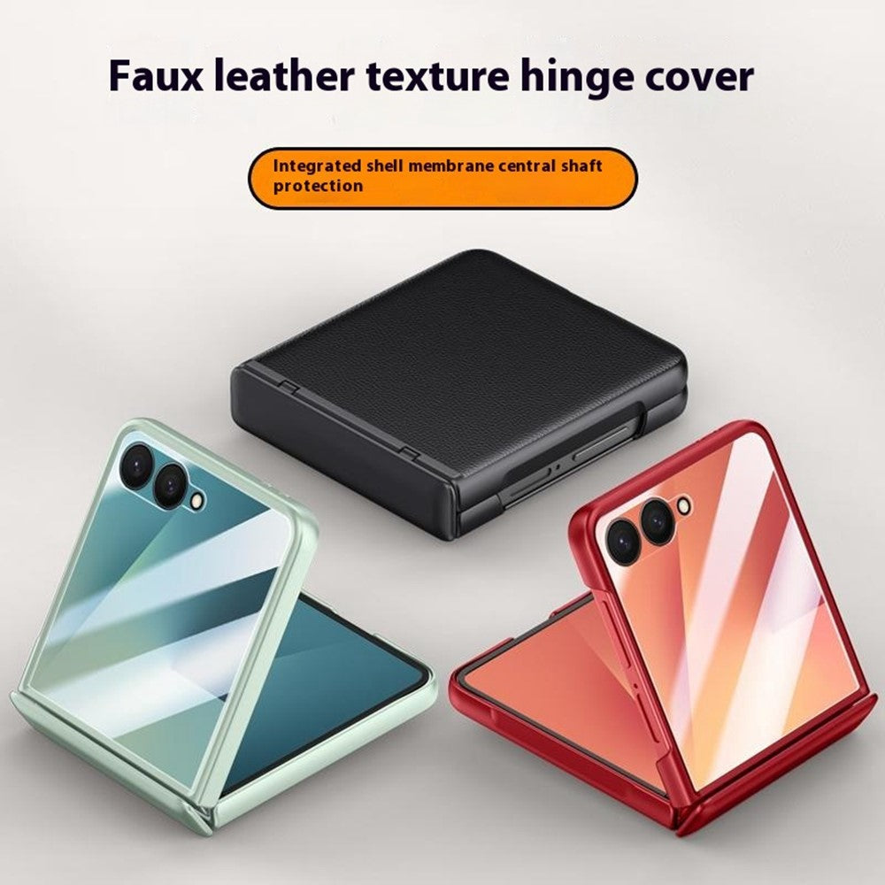 For Samsung Galaxy Z Flip7 5G Case Leather + PC Phone Cover HD Rear Small Screen Protector - Blue