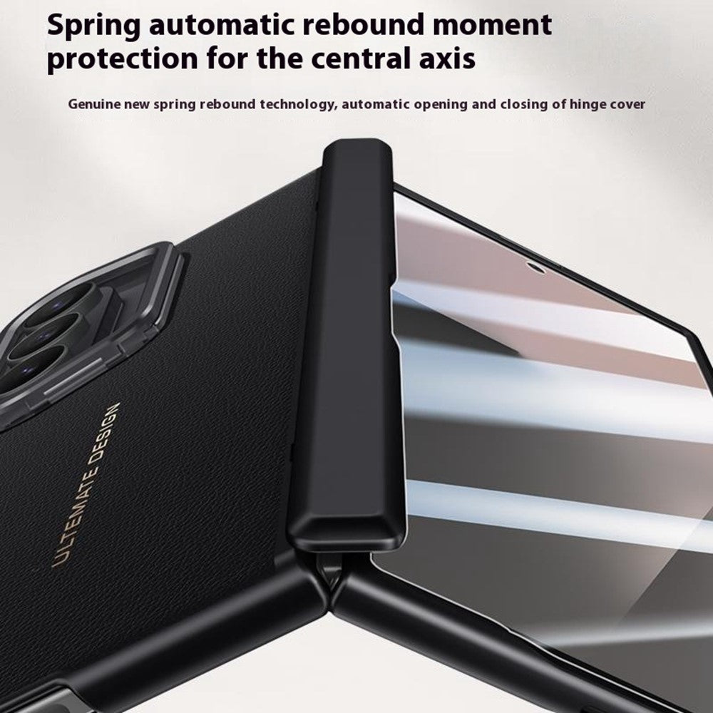 For Samsung Galaxy Z Fold7 5G Case Leather + PC Phone Cover with HD Tempered Glass Film, Lens Kickstand - Black