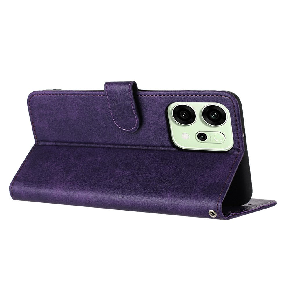 For Oppo Reno14 Pro 5G (Global) Case Flip Stand Calf Texture PU Leather Wallet Phone Cover with Strap - Purple