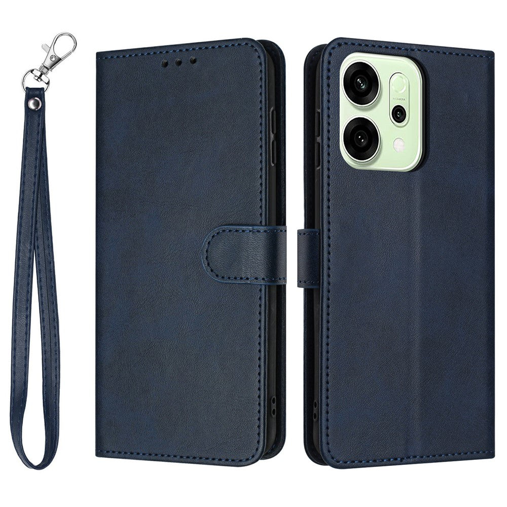 For Oppo Reno14 Pro 5G (Global) Case Flip Stand Calf Texture PU Leather Wallet Phone Cover with Strap - Blue