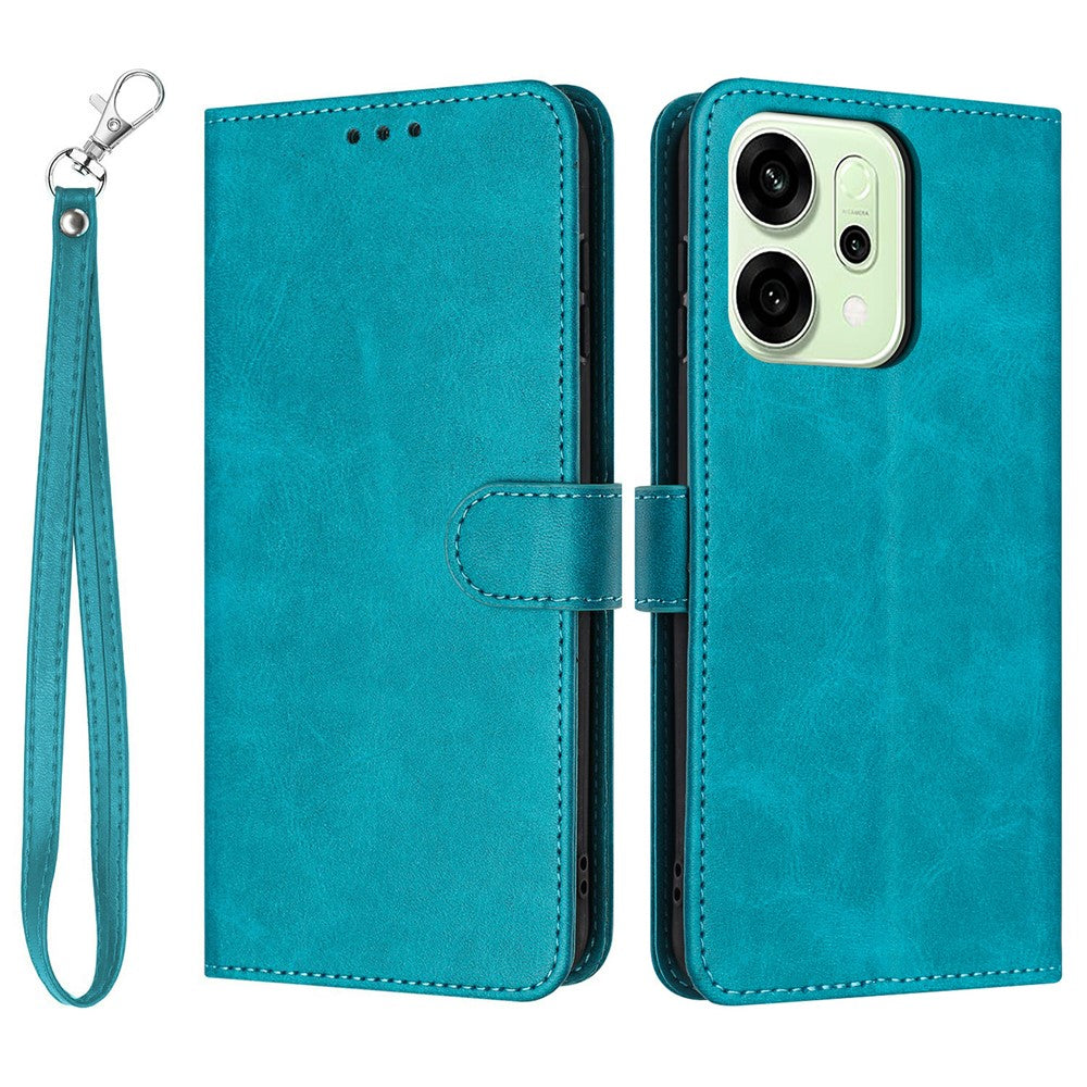 For Oppo Reno14 Pro 5G (Global) Case Flip Stand Calf Texture PU Leather Wallet Phone Cover with Strap - Green