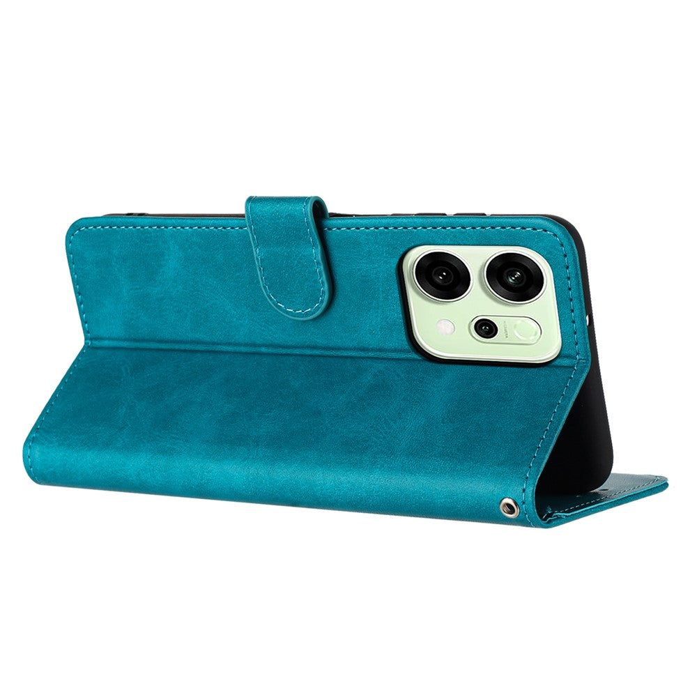 For Oppo Reno14 Pro 5G (Global) Case Flip Stand Calf Texture PU Leather Wallet Phone Cover with Strap - Green