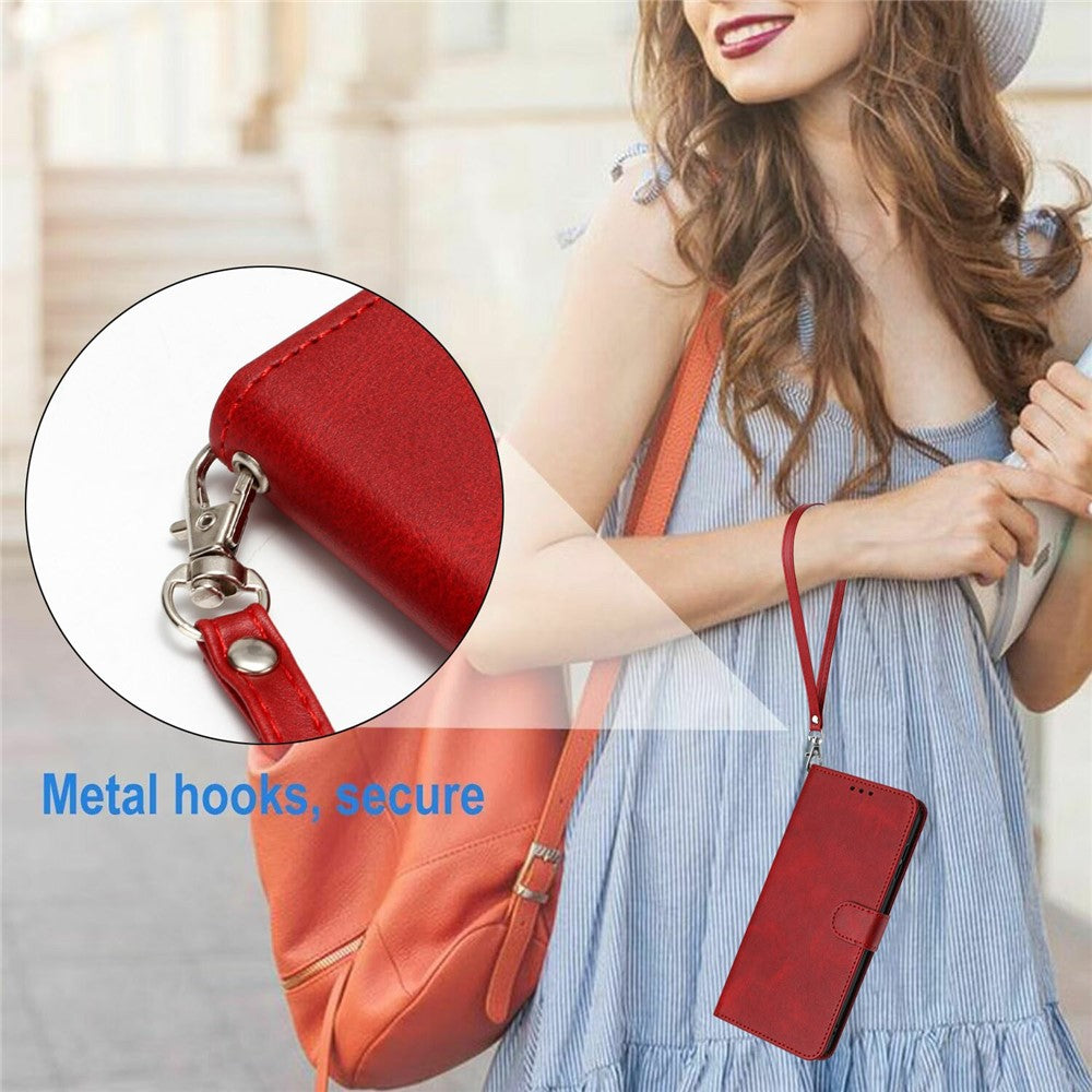 For Oppo Reno14 Pro 5G (Global) Case Flip Stand Calf Texture PU Leather Wallet Phone Cover with Strap - Red