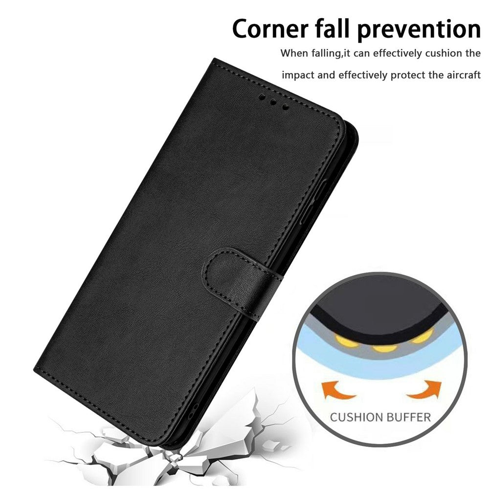 For Oppo Reno14 Pro 5G (Global) Case Flip Stand Calf Texture PU Leather Wallet Phone Cover with Strap - Black