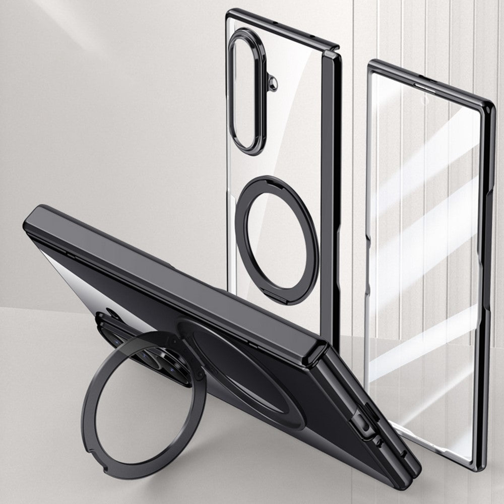 For Samsung Galaxy Z Fold7 5G Case Compatible with MagSafe Kickstand Electroplated PC Phone Cover with Screen Protector - Black