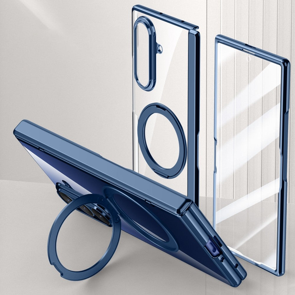 For Samsung Galaxy Z Fold7 5G Case Compatible with MagSafe Kickstand Electroplated PC Phone Cover with Screen Protector - Blue