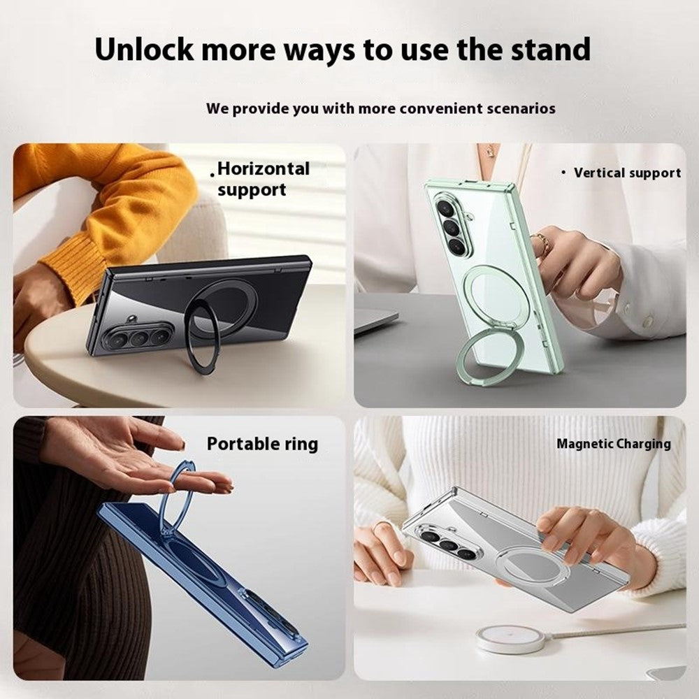 For Samsung Galaxy Z Fold7 5G Case Compatible with MagSafe Kickstand Electroplated PC Phone Cover with Screen Protector - Silver