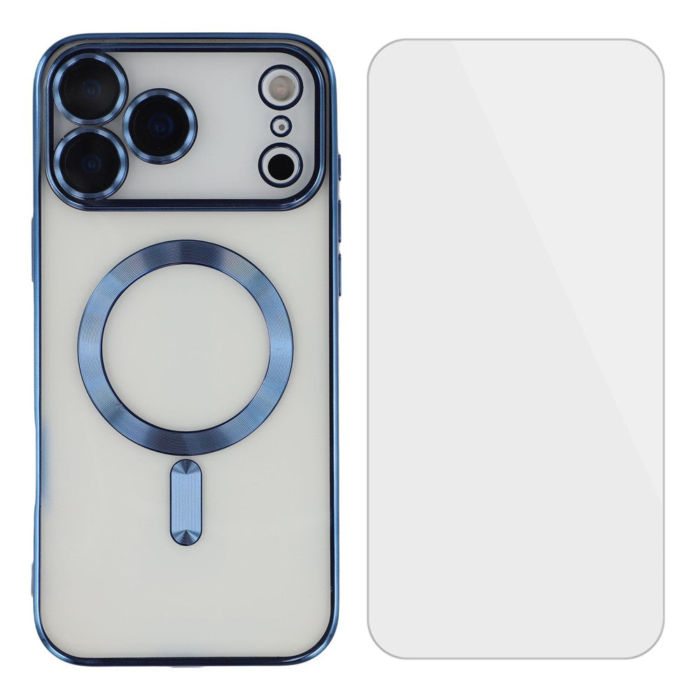 For iPhone 17 Pro Max Magnetic Case CD Veins Glass Lens Guard TPU Phone Back Cover with Screen Film - Blue