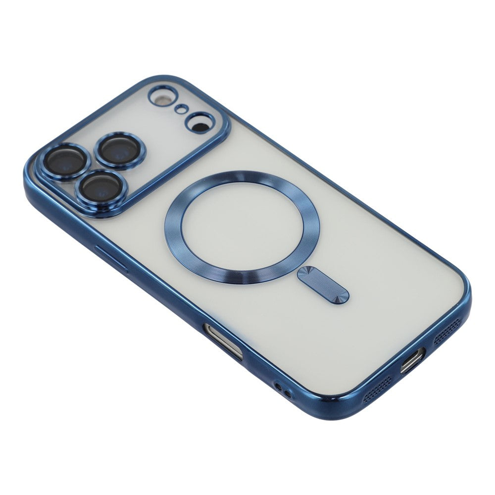 For iPhone 17 Pro Max Magnetic Case CD Veins Glass Lens Guard TPU Phone Back Cover with Screen Film - Blue