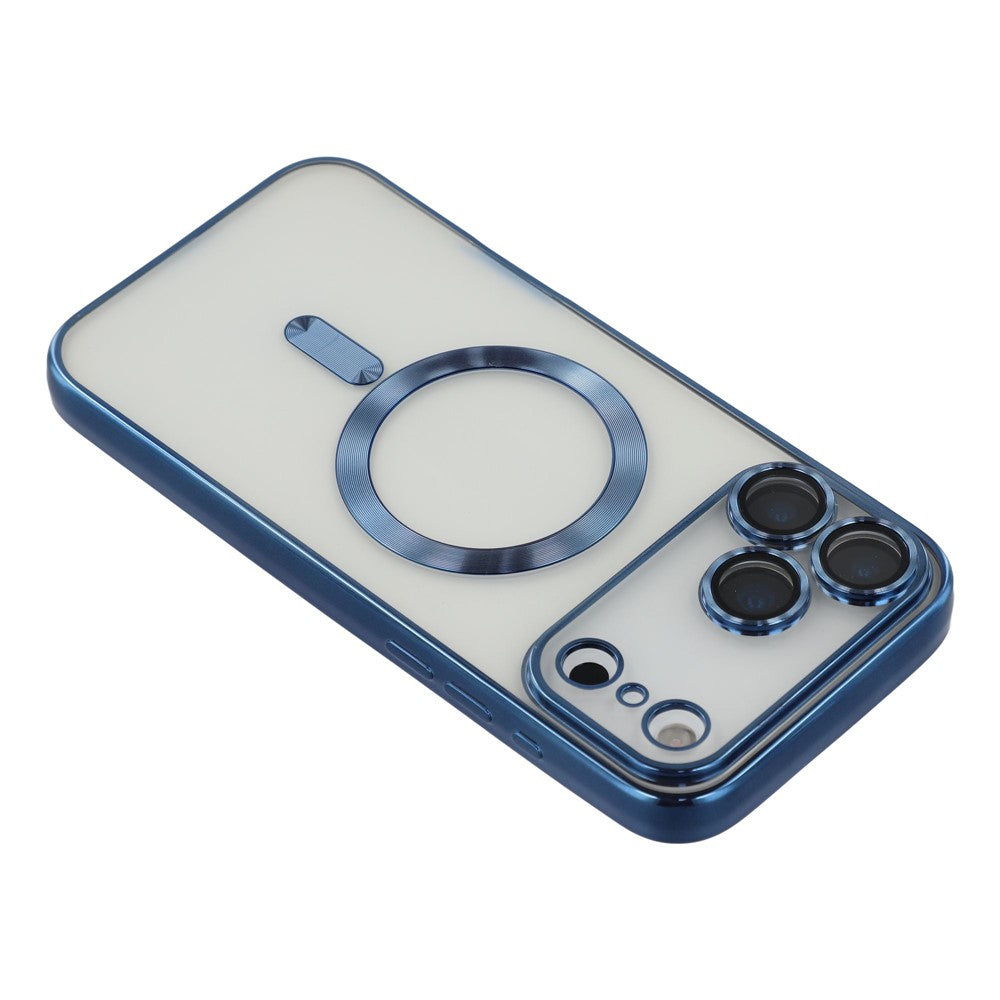 For iPhone 17 Pro Max Magnetic Case CD Veins Glass Lens Guard TPU Phone Back Cover with Screen Film - Blue