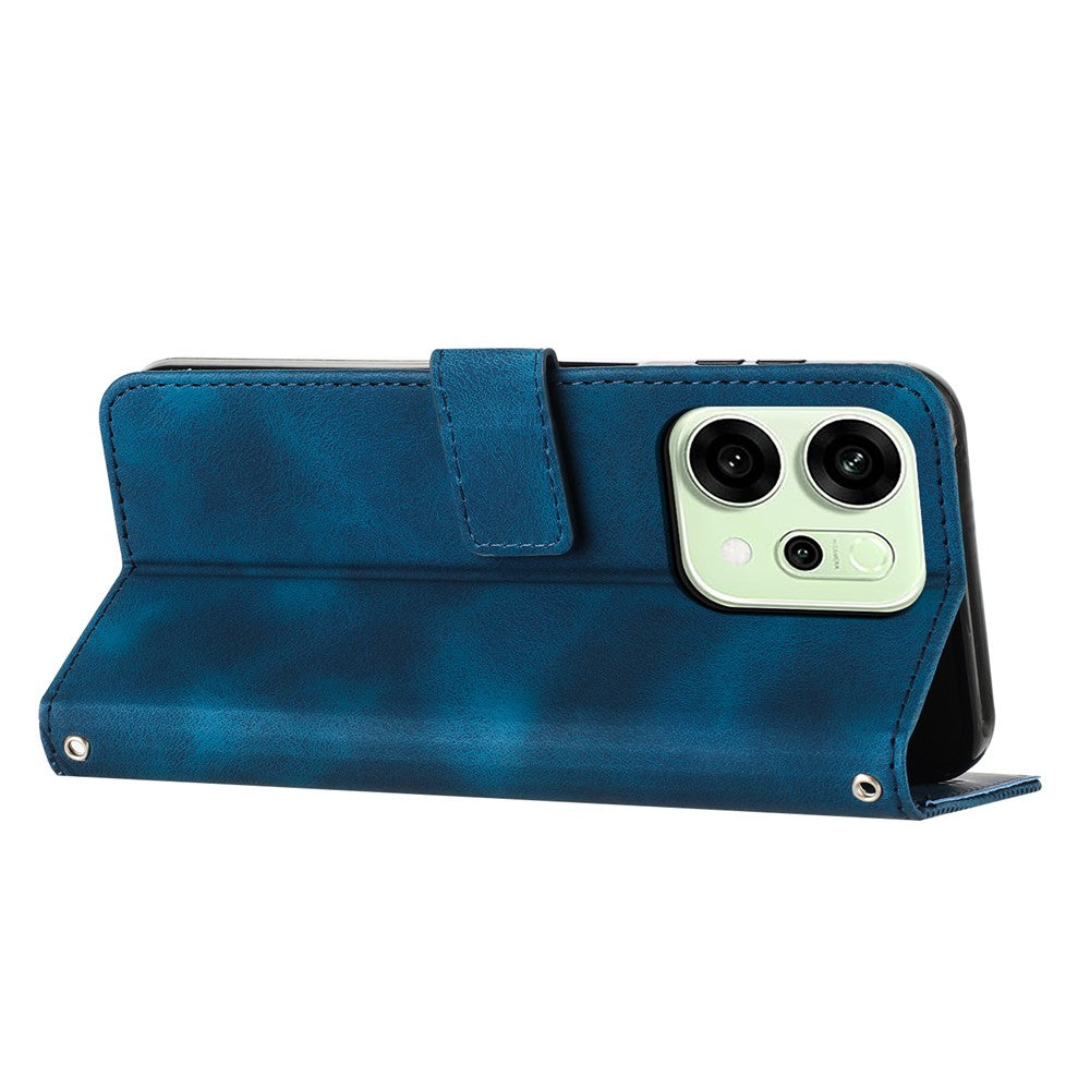 For Oppo Reno14 Pro 5G (Global) Leather Case Imprinted Triangle Phone Cover with Hand Strap - Blue