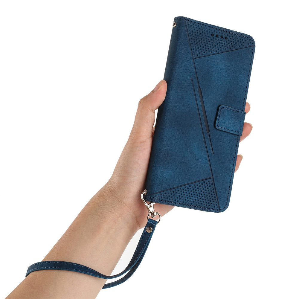 For Oppo Reno14 Pro 5G (Global) Leather Case Imprinted Triangle Phone Cover with Hand Strap - Blue