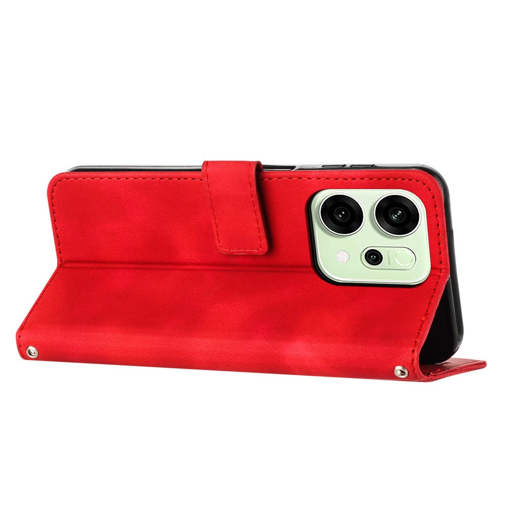 For Oppo Reno14 Pro 5G (Global) Leather Case Imprinted Triangle Phone Cover with Hand Strap - Red