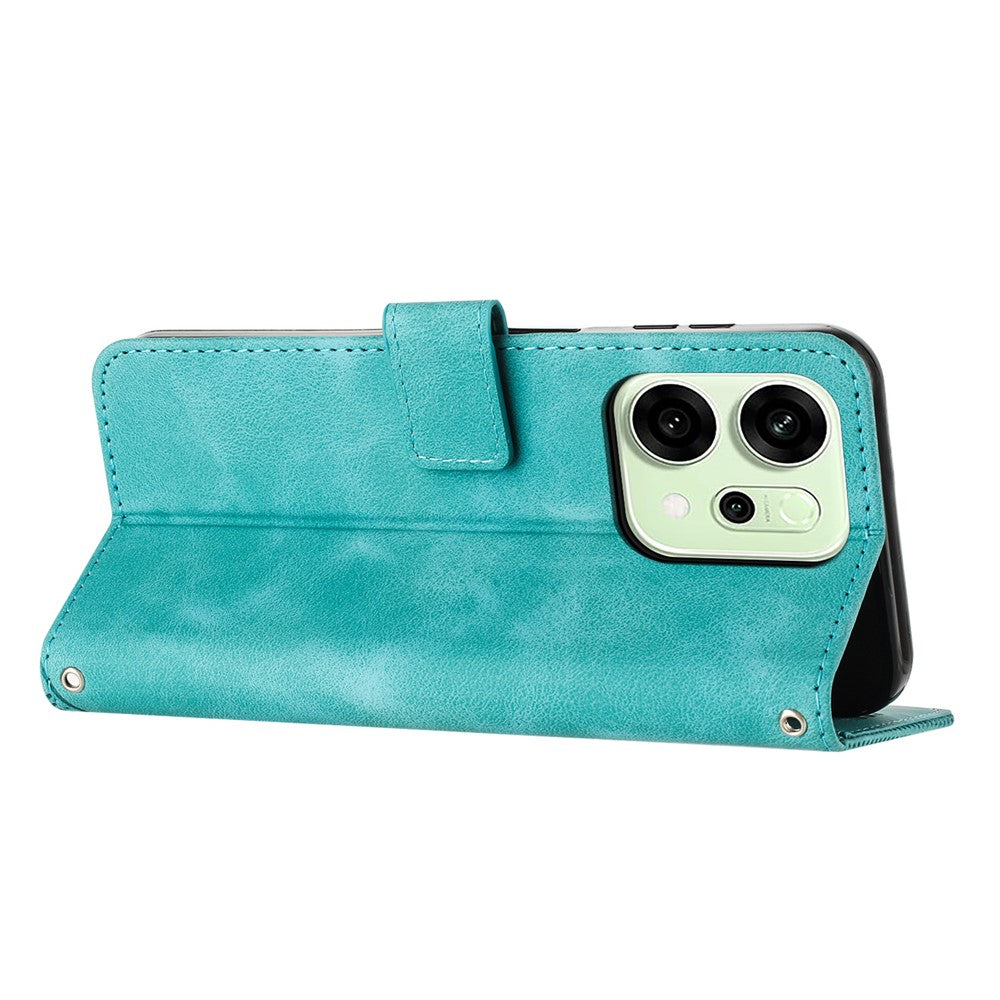 For Oppo Reno14 Pro 5G (Global) Leather Case Imprinted Triangle Phone Cover with Hand Strap - Green