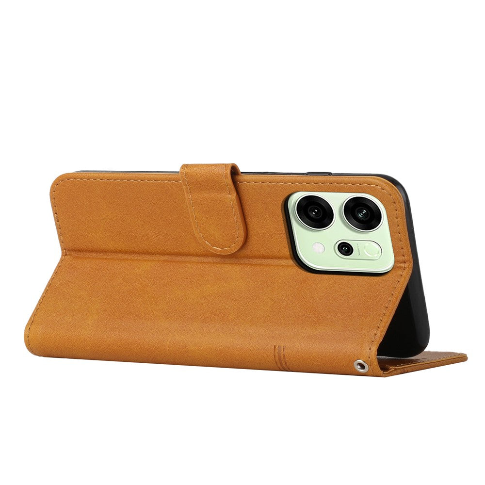 For Oppo Reno14 Pro 5G (Global) Leather Phone Case Foldable Stand Wallet Flip Cover with Strap - Yellow