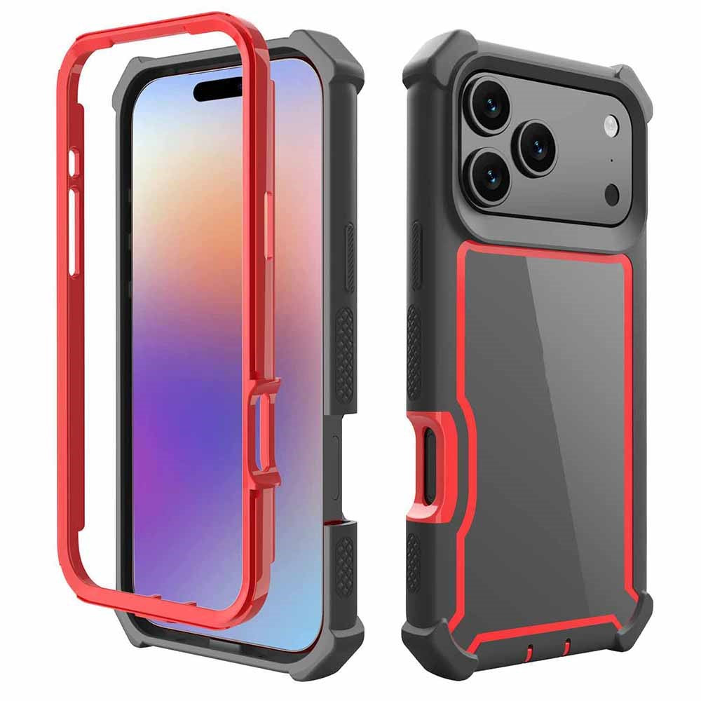 For iPhone 17 Pro Max Case Clear Detachable 2 in 1 Shockproof TPU + PC Phone Back Cover - Black / Red