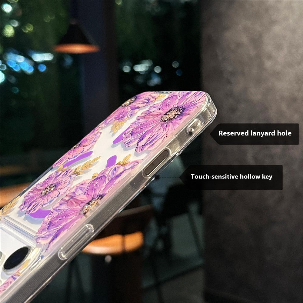 For iPhone 17 Pro Max Case Compatible with MagSafe Laser Flower PC + TPU Clear Phone Cover - Cream Flowers