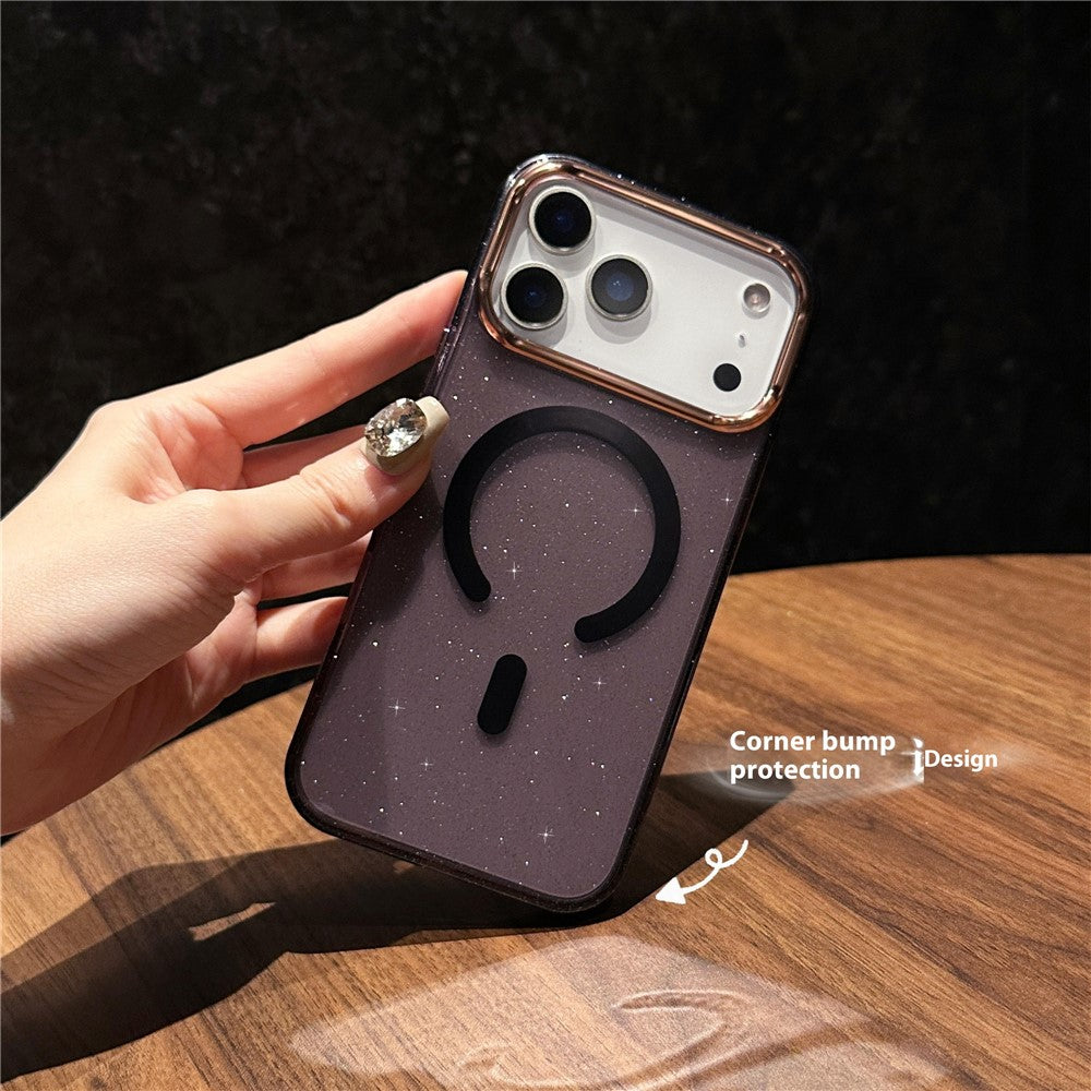 For iPhone 17 Pro Max Case Compatible with MagSafe PC + TPU + Acrylic Anti-Drop IMD Phone Cover - Gold