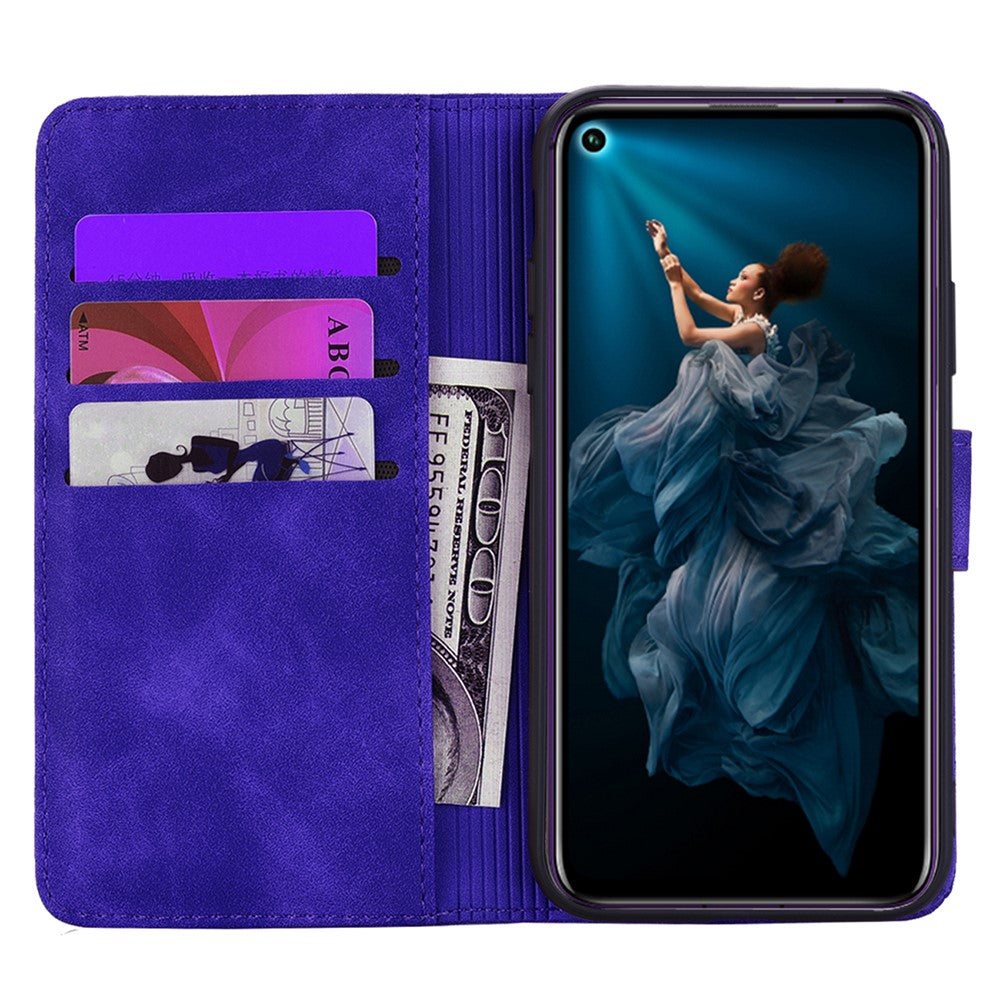 For iPhone 17 Pro Max Case Flower Imprinted PU Leather Wallet Flip Phone Cover with Wrist Strap - Purple