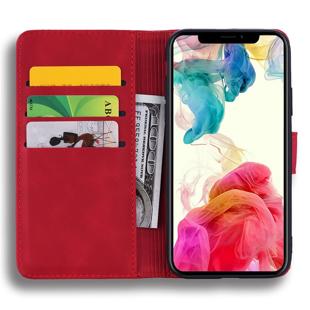 For iPhone 17 Pro Max Case Flower Imprinted PU Leather Wallet Flip Phone Cover with Wrist Strap - Red
