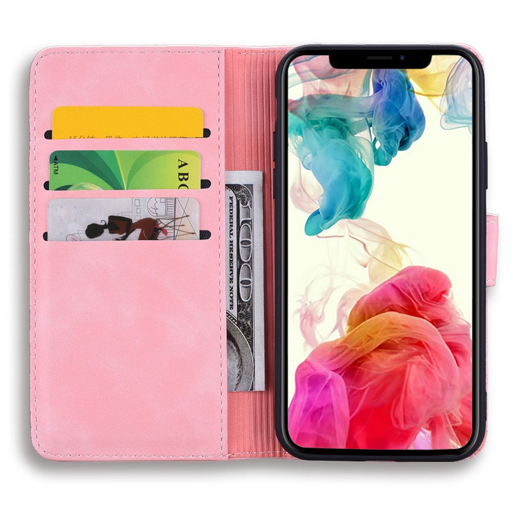 For iPhone 17 Pro Max Case Flower Imprinted PU Leather Wallet Flip Phone Cover with Wrist Strap - Pink