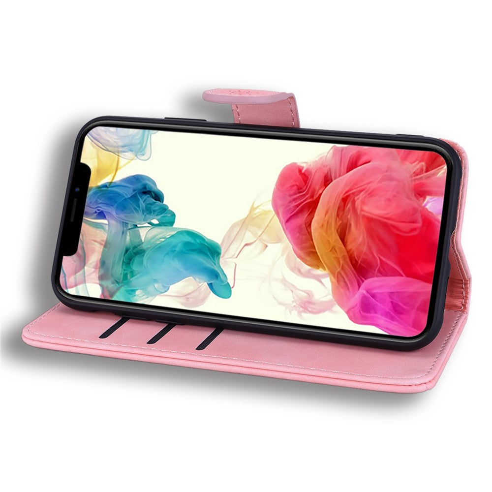 For iPhone 17 Pro Max Case Flower Imprinted PU Leather Wallet Flip Phone Cover with Wrist Strap - Pink