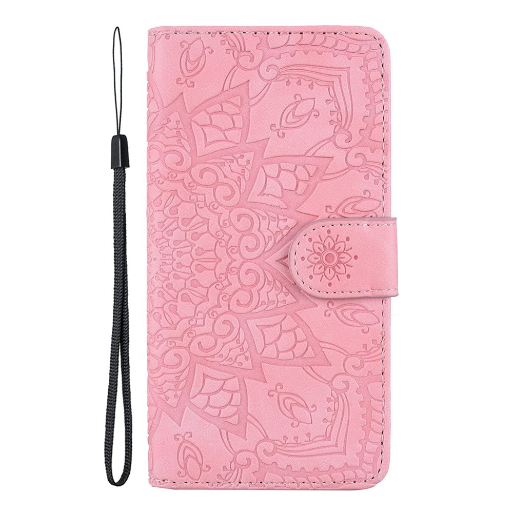 For iPhone 17 Pro Max Case Flower Imprinted PU Leather Wallet Flip Phone Cover with Wrist Strap - Pink