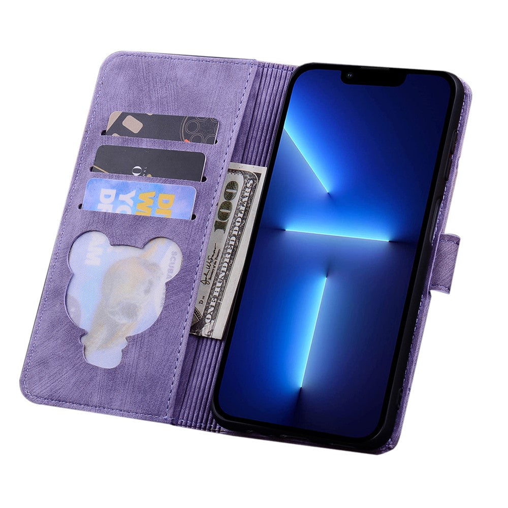 For iPhone 17 Pro Max Case Cherry Blossom Cat Imprinted Leather Phone Cover with Wrist Strap - Purple
