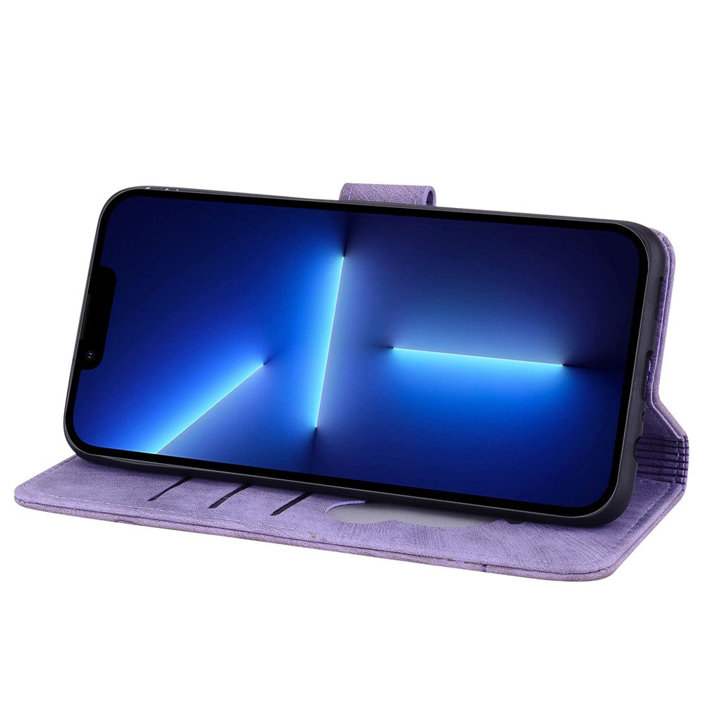 For iPhone 17 Pro Max Case Cherry Blossom Cat Imprinted Leather Phone Cover with Wrist Strap - Purple