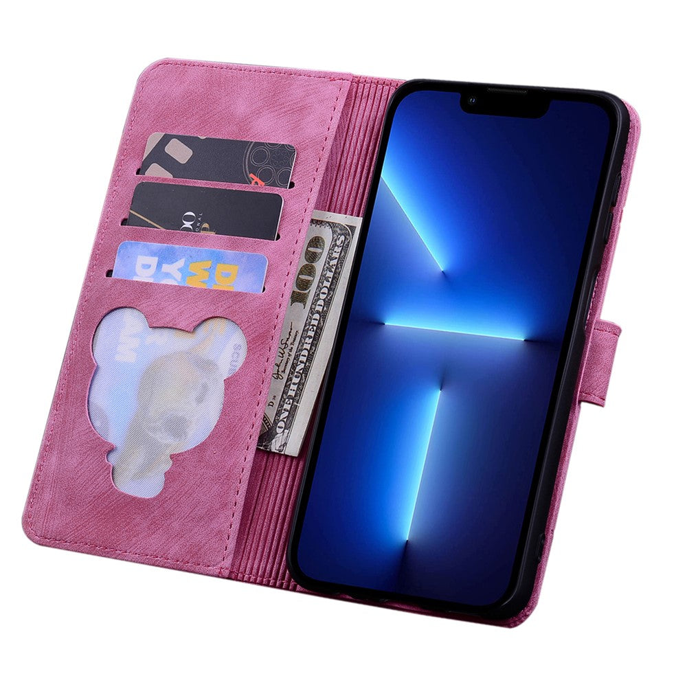 For iPhone 17 Pro Max Case Cherry Blossom Cat Imprinted Leather Phone Cover with Wrist Strap - Rose