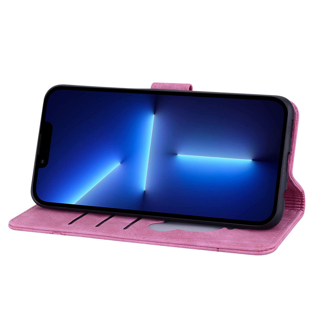 For iPhone 17 Pro Max Case Cherry Blossom Cat Imprinted Leather Phone Cover with Wrist Strap - Rose