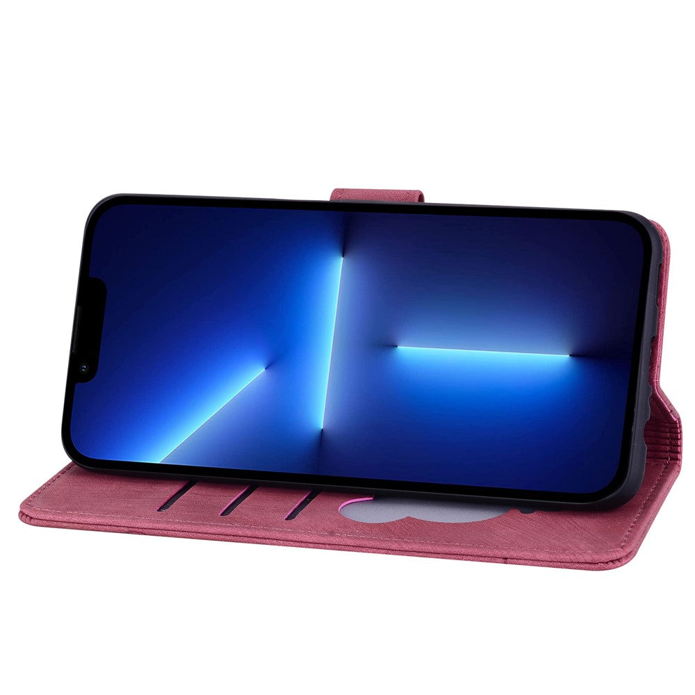 For iPhone 17 Pro Max Case Cherry Blossom Cat Imprinted Leather Phone Cover with Wrist Strap - Red