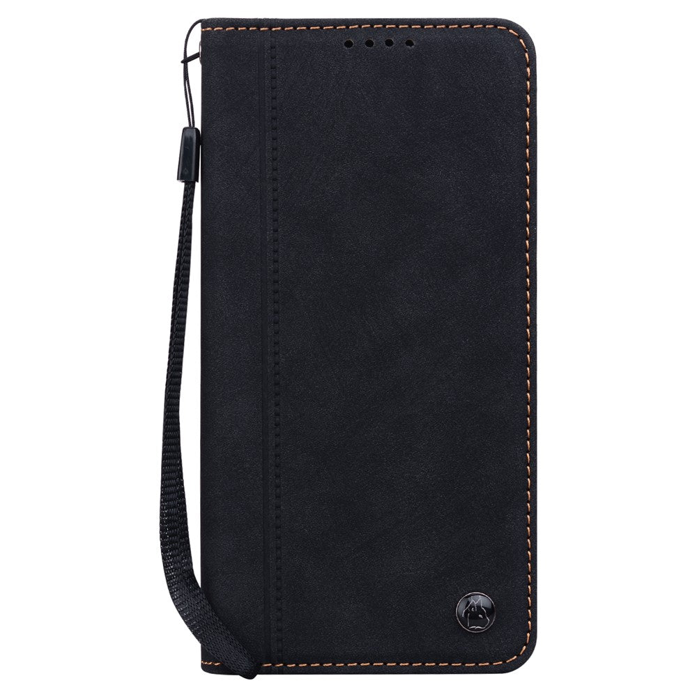 For iPhone 17 Pro Max Case Lines Pattern Wallet Leather Phone Cover with Strap - Black