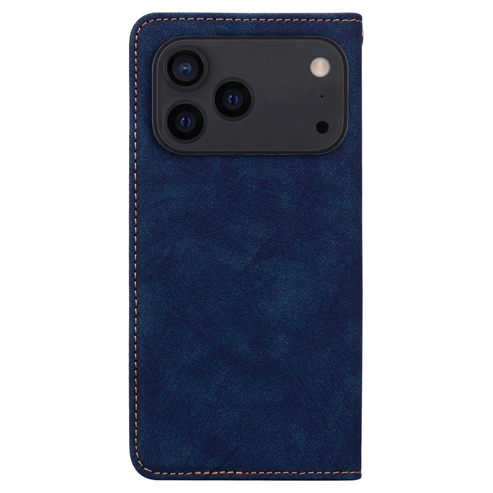 For iPhone 17 Pro Max Case Lines Pattern Wallet Leather Phone Cover with Strap - Blue