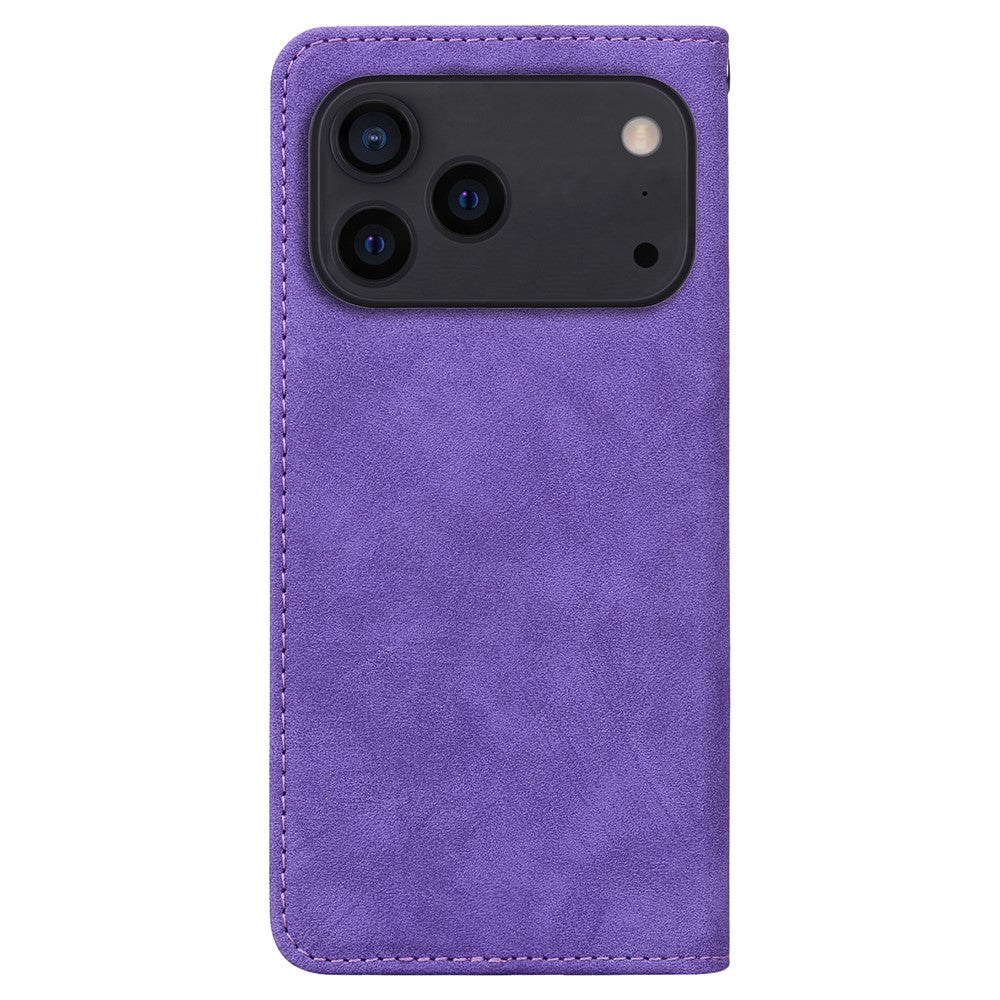 For iPhone 17 Pro Max Case Lines Pattern Wallet Leather Phone Cover with Strap - Purple
