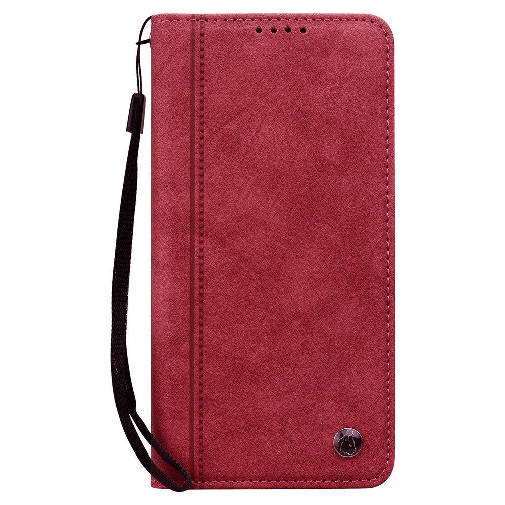 For iPhone 17 Pro Max Case Lines Pattern Wallet Leather Phone Cover with Strap - Red