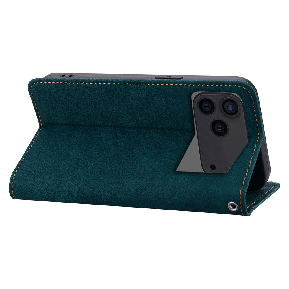 For iPhone 17 Pro Max Case Lines Pattern Wallet Leather Phone Cover with Strap - Green