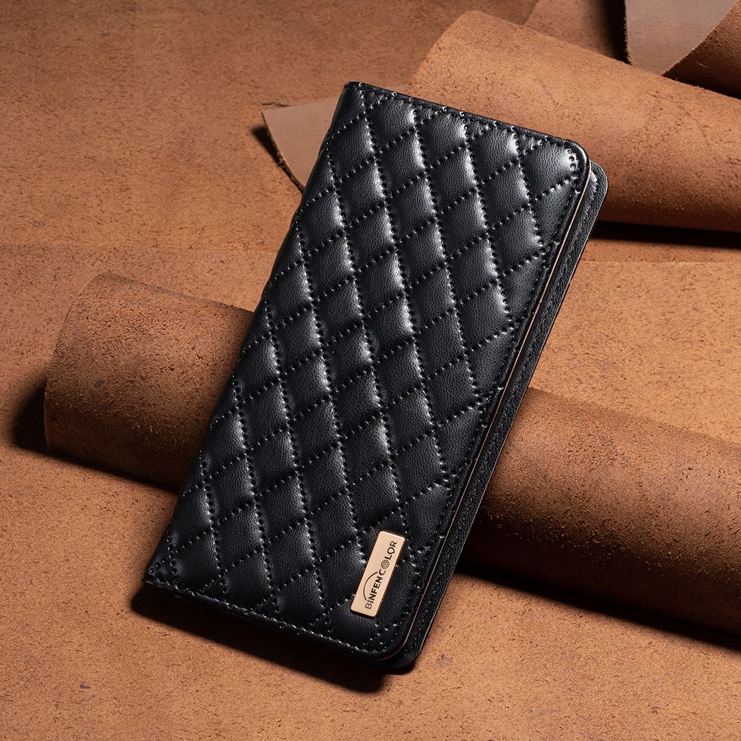 BINFEN COLOR BF Style-16 For Samsung Galaxy S20 Plus 4G / 5G Rhombus Imprinted PU Leather Stand Case Card Holder Magnetic Auto-absorbed Phone Cover - Black