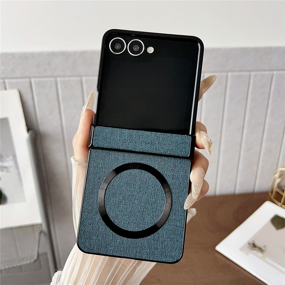For Samsung Galaxy Z Flip7 5G Case Compatible with MagSafe Cloth Texture PU Leather + PC Phone Back Cover - Blue