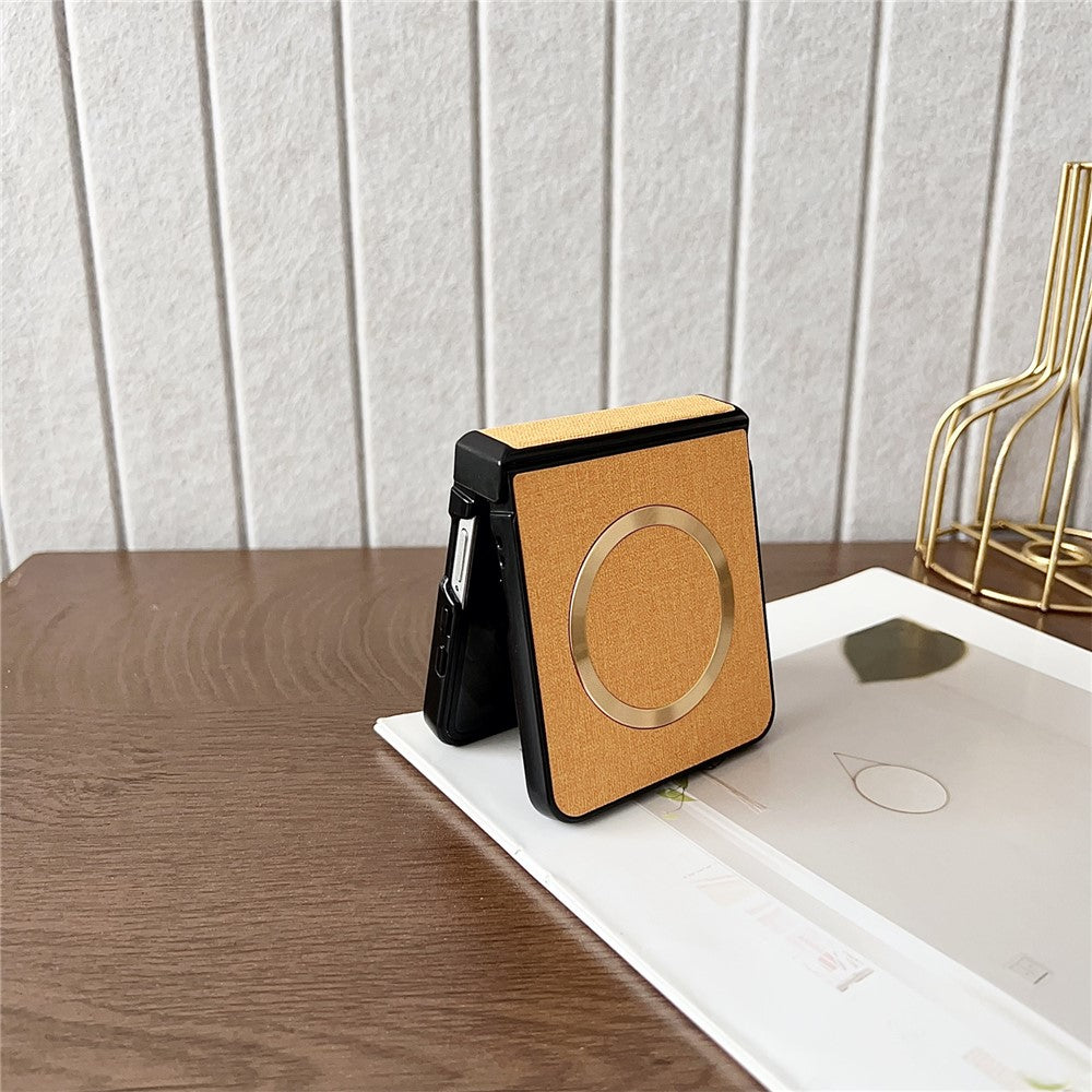 For Samsung Galaxy Z Flip7 5G Case Compatible with MagSafe Cloth Texture PU Leather + PC Phone Back Cover - Black