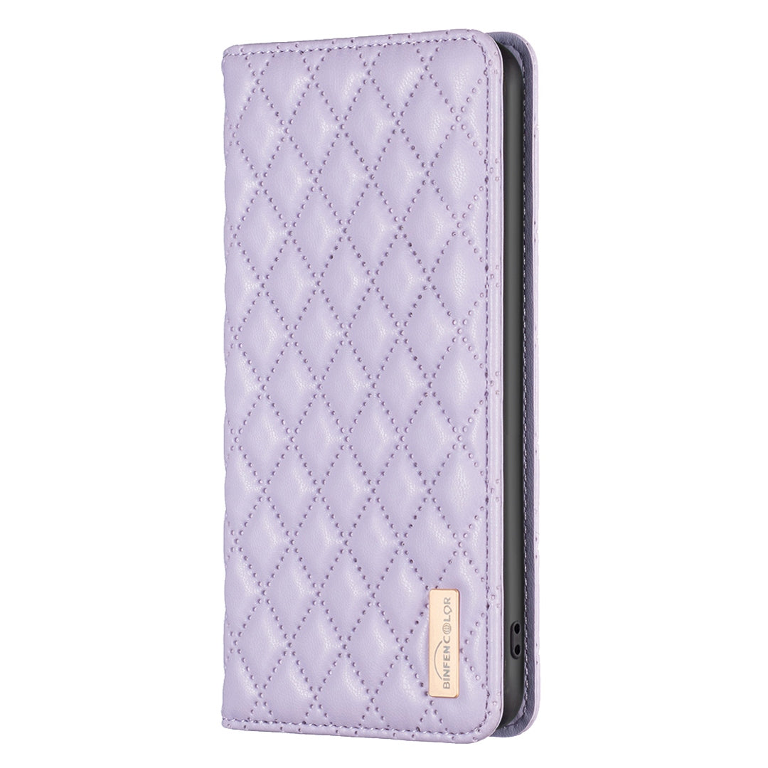 BINFEN COLOR BF Style-16 For Samsung Galaxy S20 4G / 5G Rhombus Imprinted PU Leather Stand Case Anti-scratch Card Holder Phone Cover - Purple