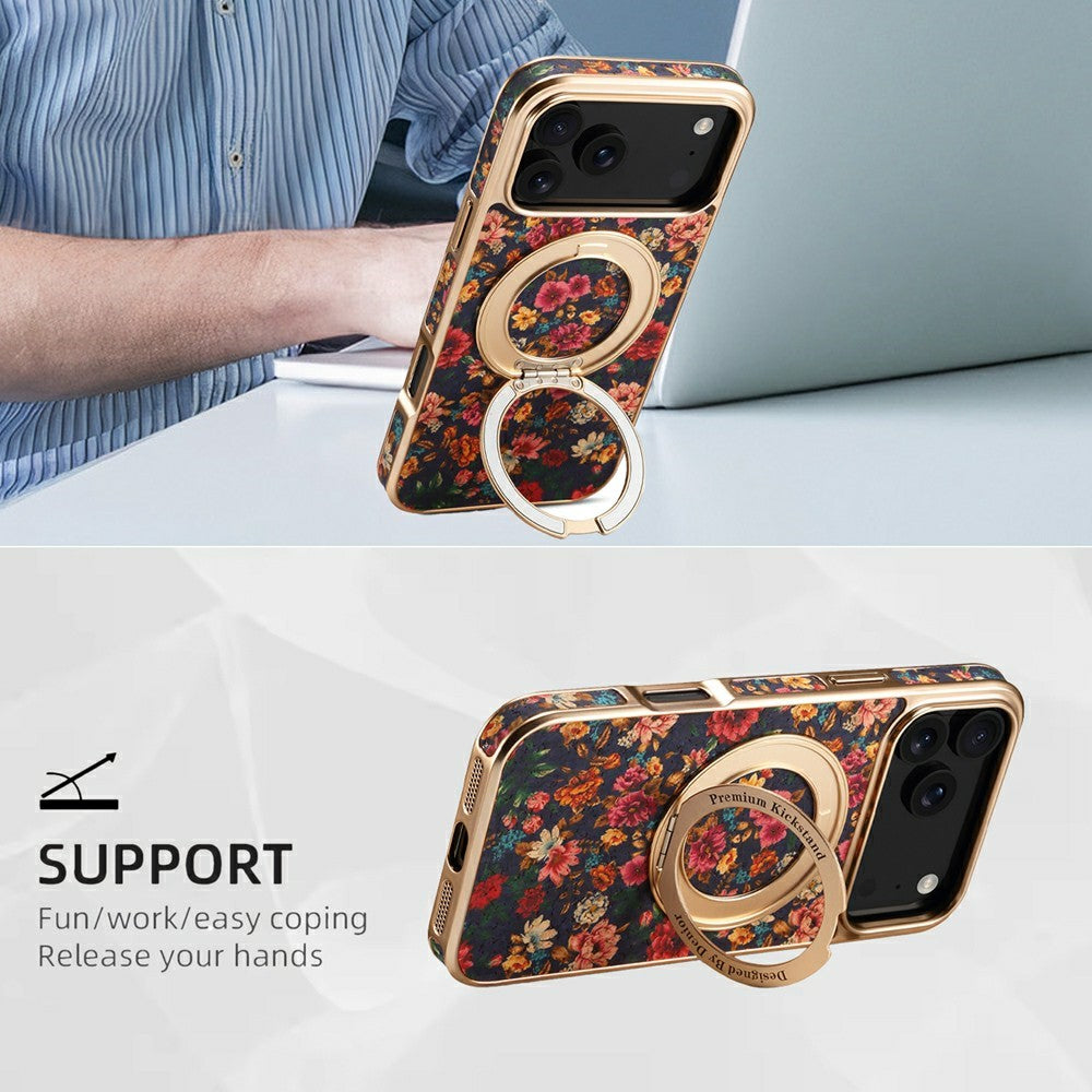 A22 For iPhone 17 Pro Max Case Compatible with MagSafe Kickstand Electroplated Floral Phone Cover - Purple