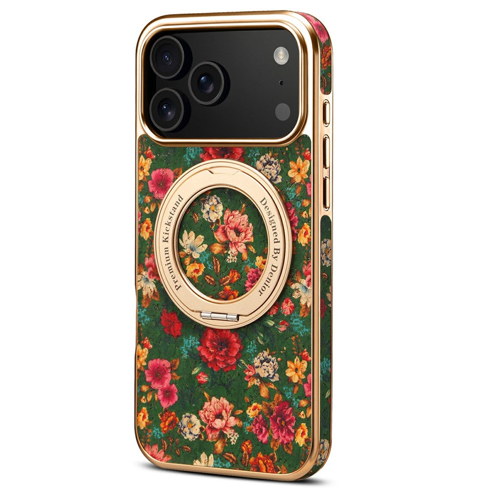 A22 For iPhone 17 Pro Max Case Compatible with MagSafe Kickstand Electroplated Floral Phone Cover - Green